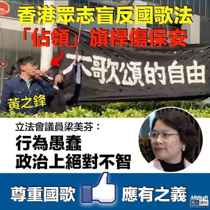 【為反而反】香港眾志「佔領」旗桿反國歌法 梁美芬:行為愚蠢、不智