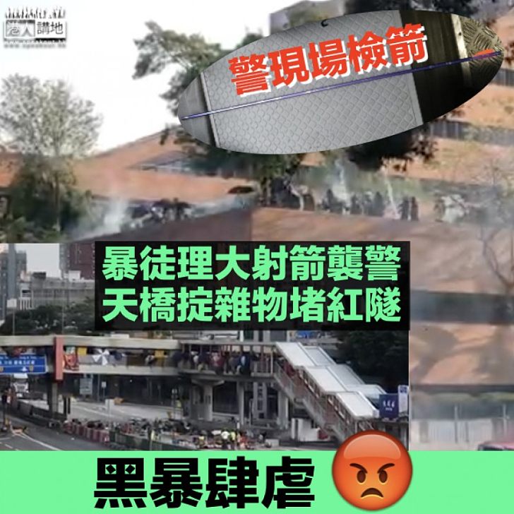 【黑暴肆虐】暴徒靠近理大掟雜物堵路 警方驅散反遭射箭襲擊