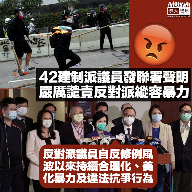 【齊聲譴責】42建制派議員發聯署聲明 嚴厲譴責反對派縱容及美化暴力