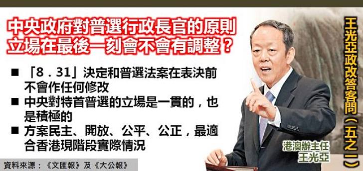 【政改答客問】王光亞：普選法案表決前不作任何修改