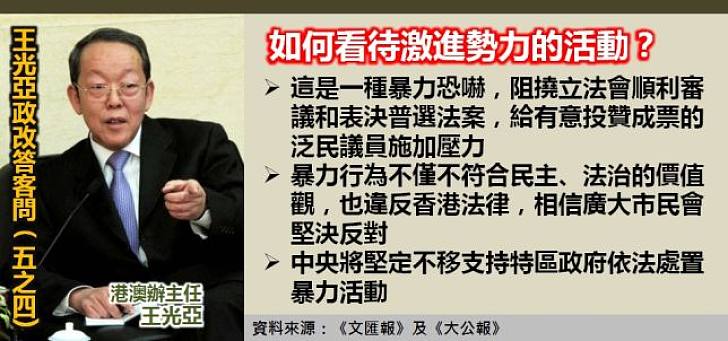【政改答客問】王光亞:廣大市民會堅決反對任何形式的暴力行為
