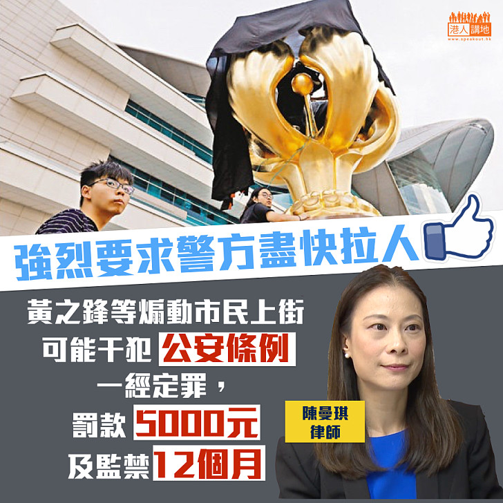 【抹黑金紫荊】 陳曼琪:黃之鋒等可能干犯公安條例 希望政府發聲