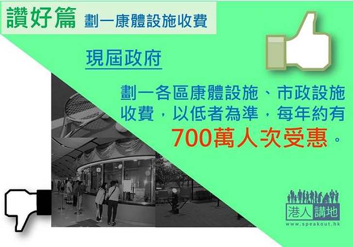 【製圖】施政讚好篇：劃一康體設施收費