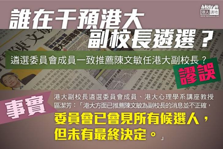 【澄清抹黑】誰在干預港大副校長遴選？