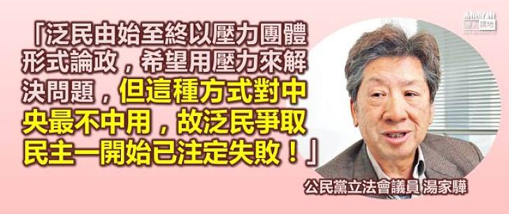 湯家驊：以施壓方式爭民主失敗